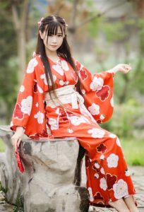 Thuê Áo yukata nữ truyền thống Nhật hình hoa anh đào - Trang phục Nhật Bản tại Hà Nội