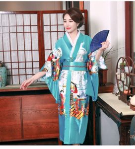 Thuê Áo Yukata Nhật Bản hình geisha hạ cổ - Trang phục Nhật Bản tại Hà Nội