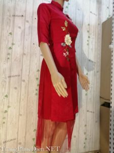 Thuê Áo dài cách tân hoa đỏ ngày tết - Áo Dài Cách Tân tại Hà Nội