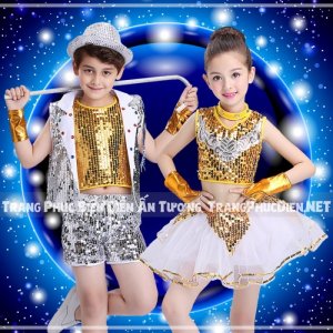 Cho thuê Trang phục nhảy hiện đại cho bé vàng trắng tại Hà Nội