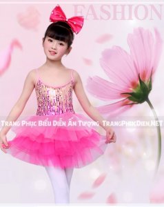 Thuê Trang phục nhảy múa cho bé hồng trắng - PVN2009 / - Váy múa cho bé tại Hà Nội