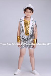 Thuê Trang phục nhảy hiện đại cho bé vàng trắng - Váy múa cho bé tại Hà Nội