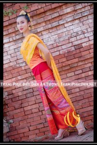 Thuê Trang Phục Thái Lan- Chakkri cam đỏ - Trang Phục Truyền Thống Thái Lan tại Hà Nội