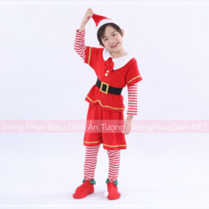 Thuê Trang phục yêu tinh Noel trẻ em đỏ - Đồ Noel Cho Bé tại Hà Nội