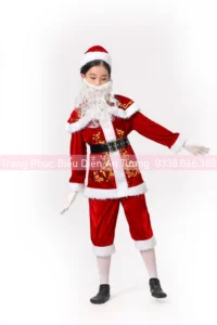 Thuê Trang Phục Bà già Noel trẻ em nhung mận cao cấp - Bộ đồ ông già noel tại Hà Nội