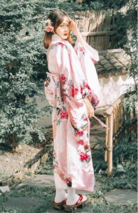 Thuê Áo Yukata Nữ công hồng - Trang phục Nhật Bản tại Hà Nội