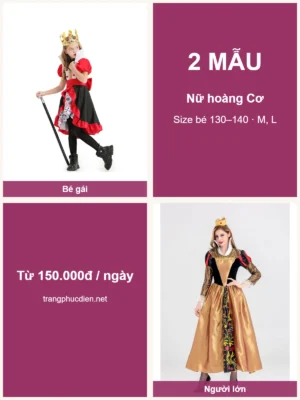 Trang phục Nữ hoàng Cơ (Queen of Hearts) – bé gái và người lớn 3 Trang phục Nữ hoàng Cơ – 2 mẫu cho thuê tại Hà Nội