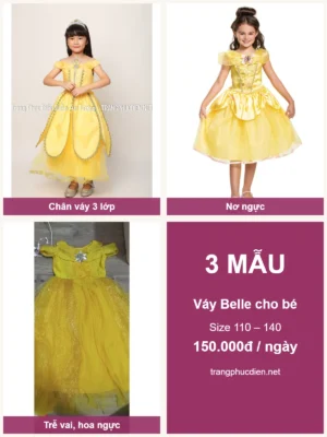 Váy công chúa Belle cho bé – 3 mẫu cho thuê tại Hà Nội
